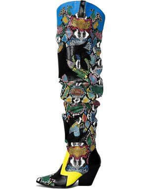 Women's Multi Western Chunky Heel High Slip Resistant Block Heels Cowboy Boots